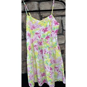Roxy Girl Bella Floral Sun Dress Size 12 Teen Pink Yellow Tropical Summer Mini